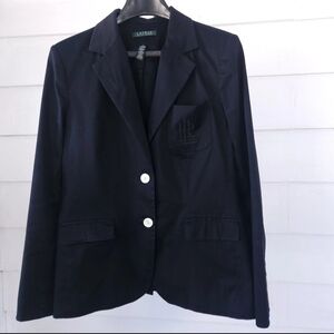 Lauren Ralph Lauren Women’s Size 14 Black Chest Pocket  Big Logo Monogram Blazer